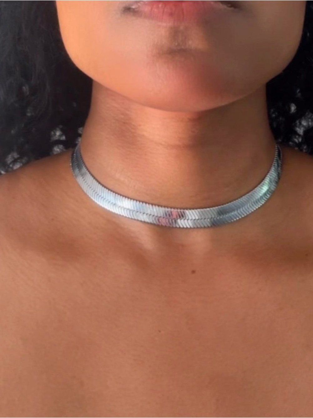 Classic Silver Herringbone Choker Necklace - Women's Fashion Jewelry